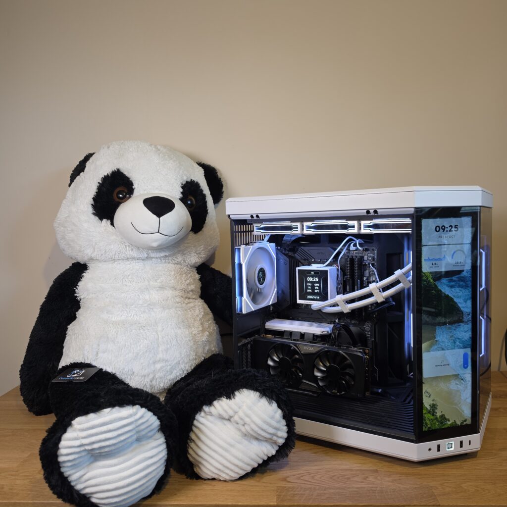 Hyte Y70 Touch Custom Gaming Computer built in Wem. Including the Ryzen 7 5800x, Thermalright AIO water cooler, 16GB DDR4, 1TB Crucial NVMe SSD and the stunning Lian Li case fans 